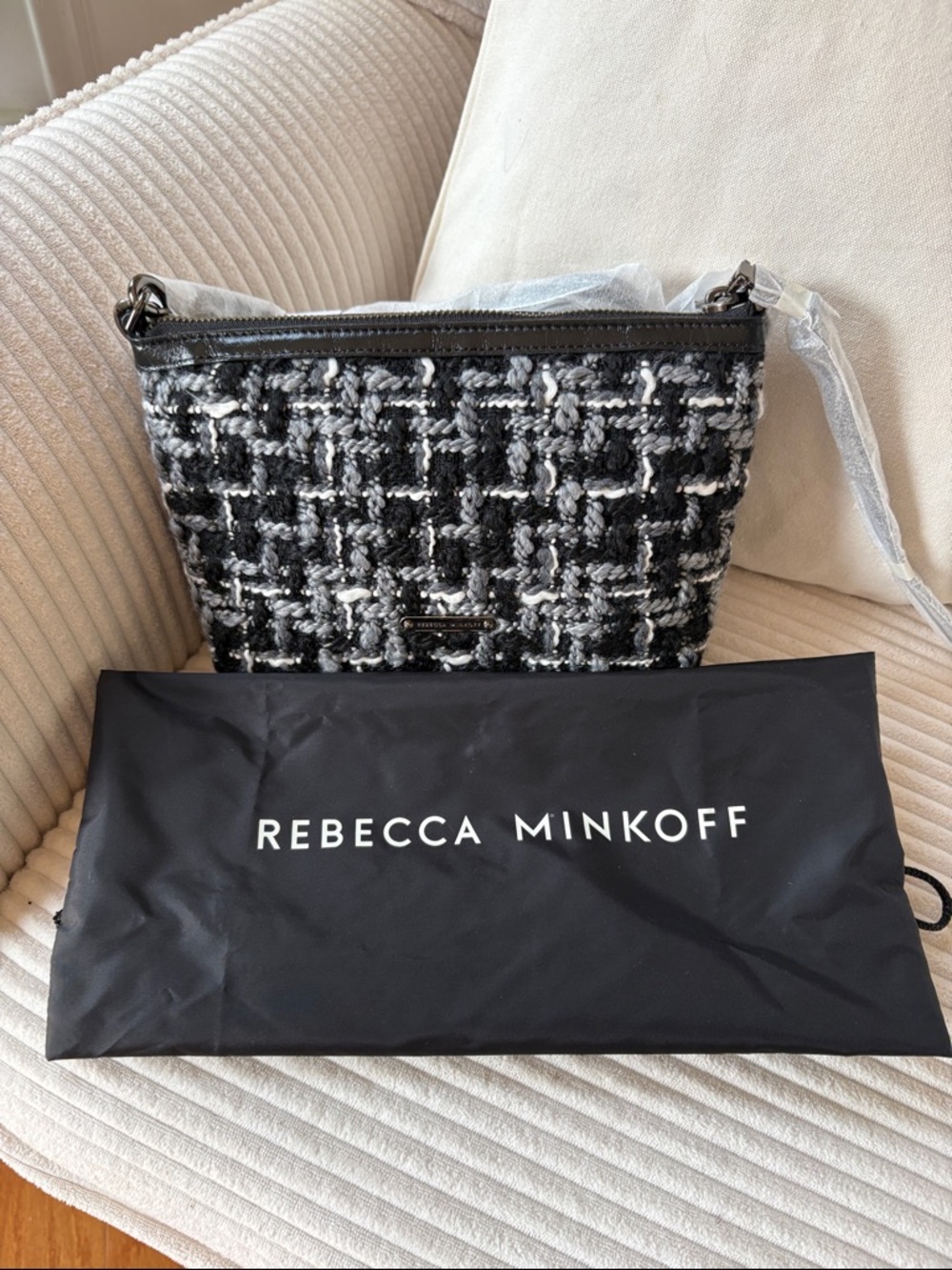 Rebecca Minkoff Black & Gray Tweed Crossbody Bag. Dust Bag!
